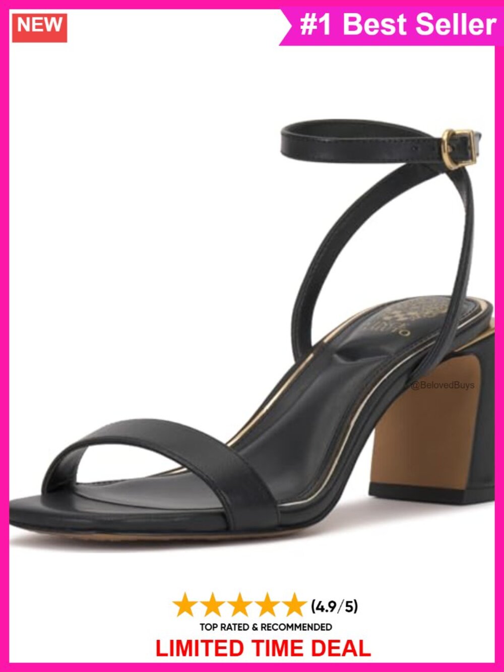 Block Heel Ankle Strap Sandals Leather Square Open Toe